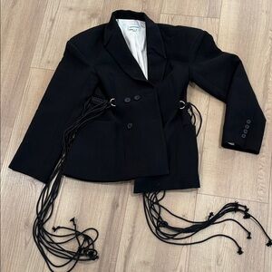 Chic Black Blazer with Tassel Accents